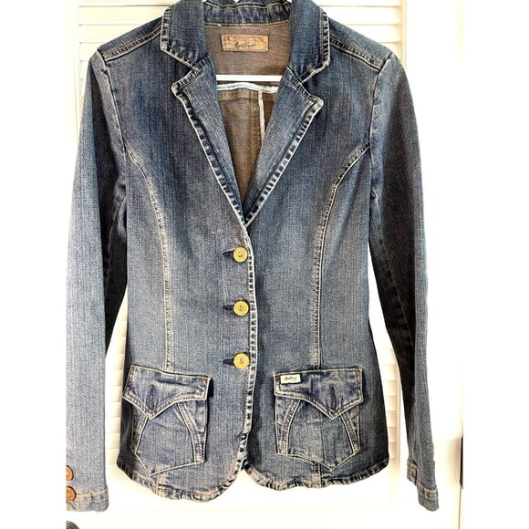 Vintage 90’s Levi Strauss Signature Women’s Blazer Jacket Stretch Denim Sz M - Picture 1 of 10